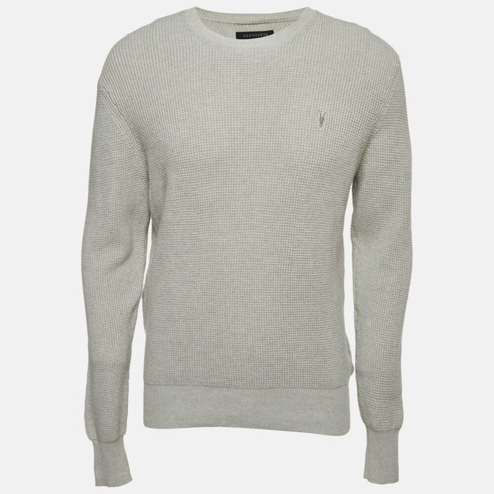 All Saints Grey Cotton Knit Crewneck Trias Sweater S